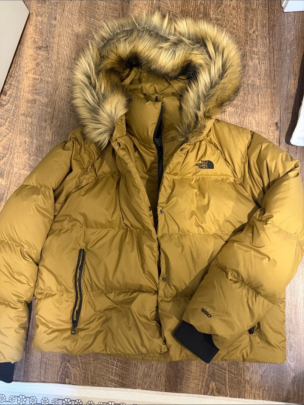 The North Face ‘Carhartt’ Yellow Down Puffer Jacket with Removable Faux Fur Hood